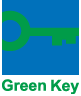 Sigla programului internațional „Cheia verde”, reprezentată stilizat printr-o cheie verde pe fundal albastru, iar sub grafică este textul „Green Key” în culoare verde, simbolizând, într-un design minimalist ecologic, o emblemă pentru certificare sustenabilă și turism verde