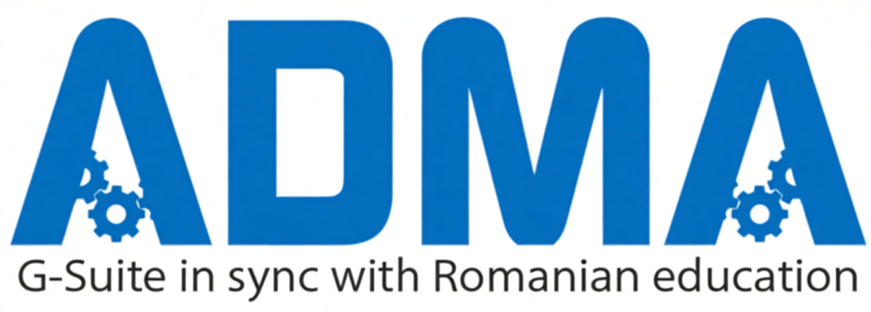 Sigla ADMA a firmei Edu Apps cu textul „G-Suite in sync with Romanian education”