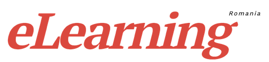 Sigla programului național Elearning Romania, reprezentată prin textul „eLearning Romania”, scris într-un font roșu, cu o formatare stilizată