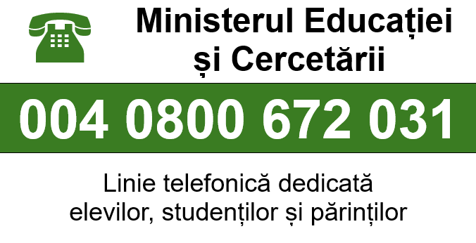 004 0800 672 031 Ministerul Educației și Cercetării - Linie telefonică dedicată elevilor, studenților și părinților