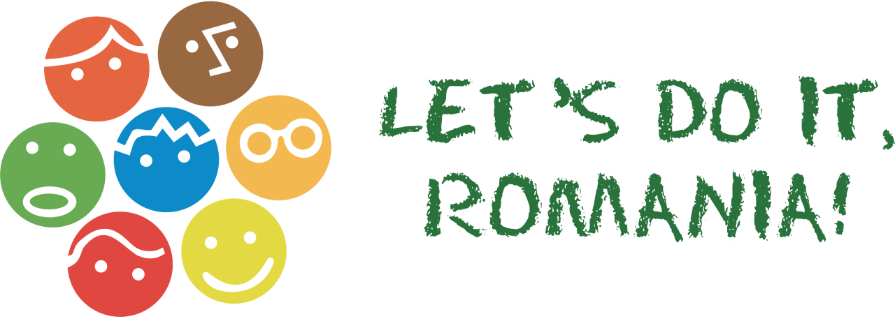 Sigla Asociaţiei „Let’s Do It, Romania!”: șapte fețe zâmbitoare colorate, stilizate, dispuse într-un cerc, transmit diversitate și muncă în echipă, iar în dreapta un text verde, pe fundal alb, spune „LET'S DO IT, ROMANIA!”