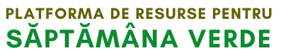 Textul „Platforma de Resurse pentru Săptămâna Verde”, cu litere mari, îngroșate, în verde măsliniu și verde, pe fond alb